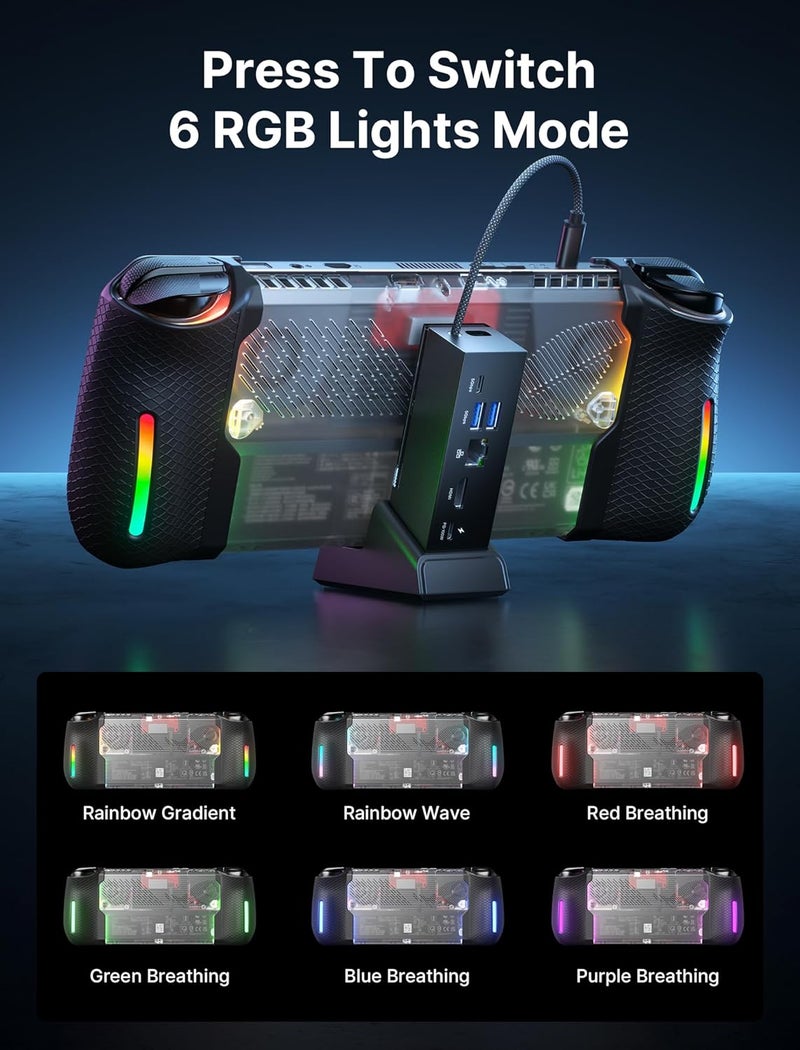 jsaux RGB Transparent Back Plate Compatible with ROG Ally X, ROG Ally X Case Accessories with Silicone Grip and Cooling Module, DIY Replacement Shell - Image 3